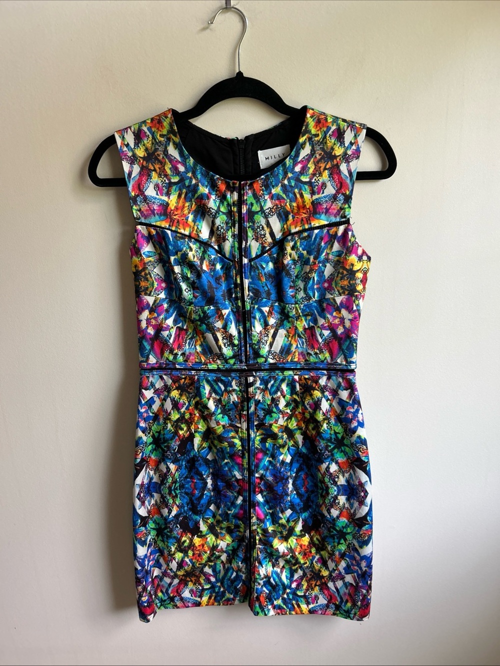 Milly Multicolor Sleeveless Sheath Dress with Blue Accents